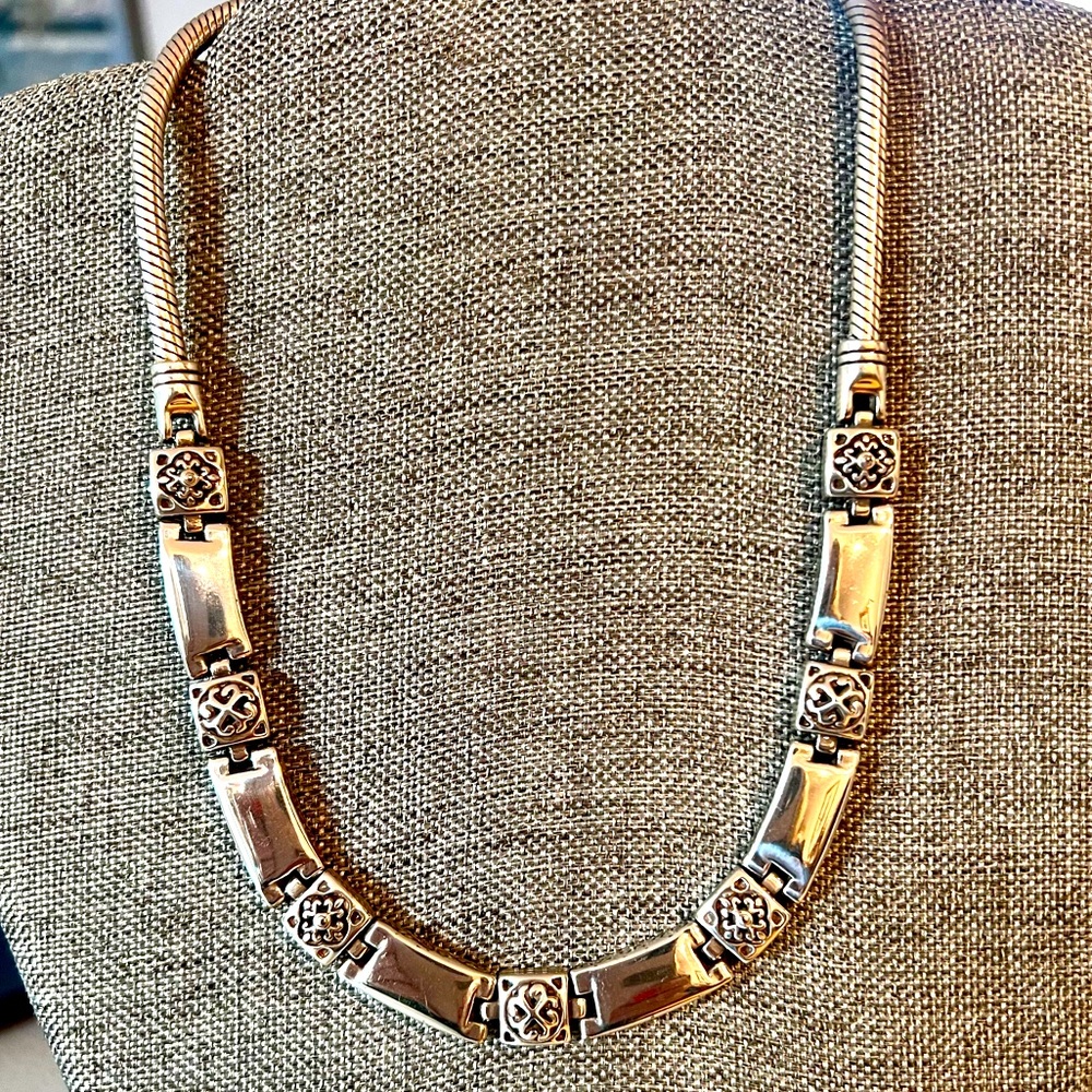 Brighton Tribeca Necklace Linked Panels Silver Plated Adjustable EUC